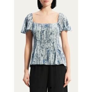 THEORY Women’s Short-Sleeve Godet Printed Silk Top Size 2 NWOT